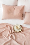 Peach Linen Flat Sheet – Soft Stonewashed Bedding Layer – Warm Minimalist Bed Sheet – Breathable Natural Linen – Queen King Sizes