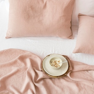 Linen flat sheet in Peach | Custom size bed sheets, linen bedding | King, Queen sizes