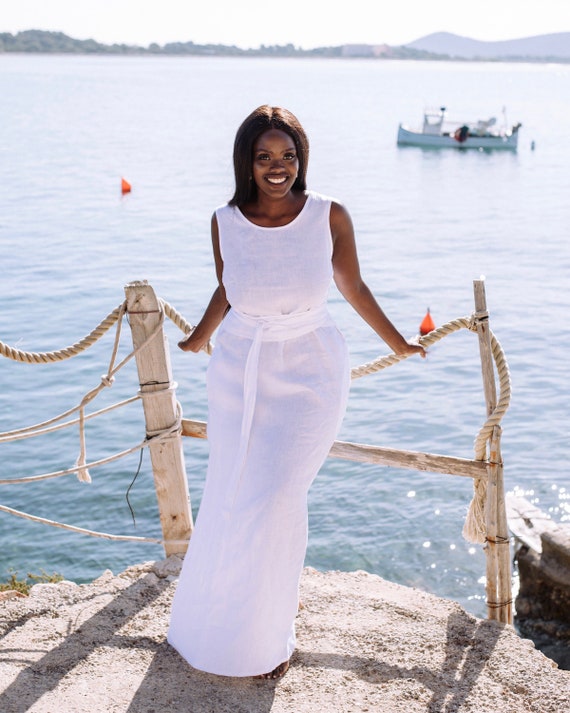 white linen maxi dress