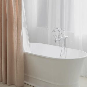 Natural Waterproof Linen Shower Curtain – Curtain with Liner – Rustic Neutral Bathroom Panel – Stonewashed Flax for Home Decor