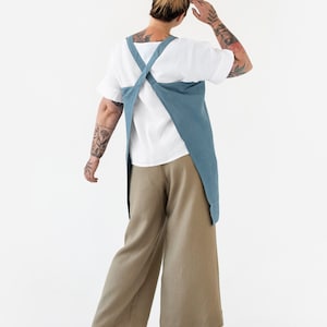 Japanese cross back linen apron 50% Off. Japanese apron. Linen cross over apron. No ties linen apron. Pinafore apron for woman. image 3