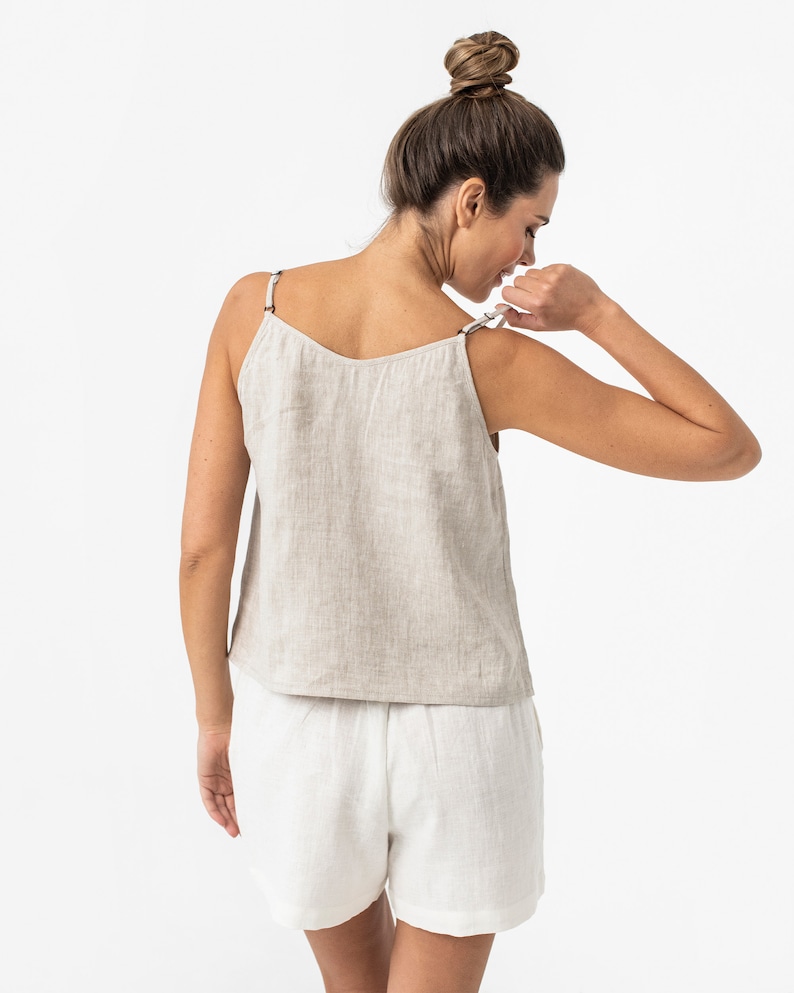 Sleeveless linen top ZION in Natural melange Spaghetti strap top Summer clothing for women Linen tank top image 2