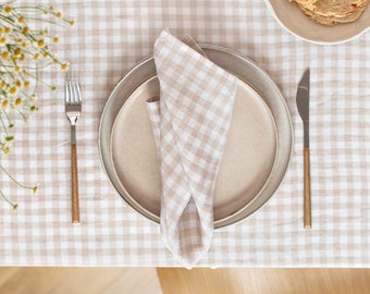 Linen napkins set of 2 in natural gingham | Washed linen napkins | Table decor, wedding, rustic, reusable napkins