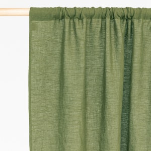 Rod pocket linen curtain panel in natural color 1 pcs. Semi-sheer linen drapes. Custom sizes Forest green