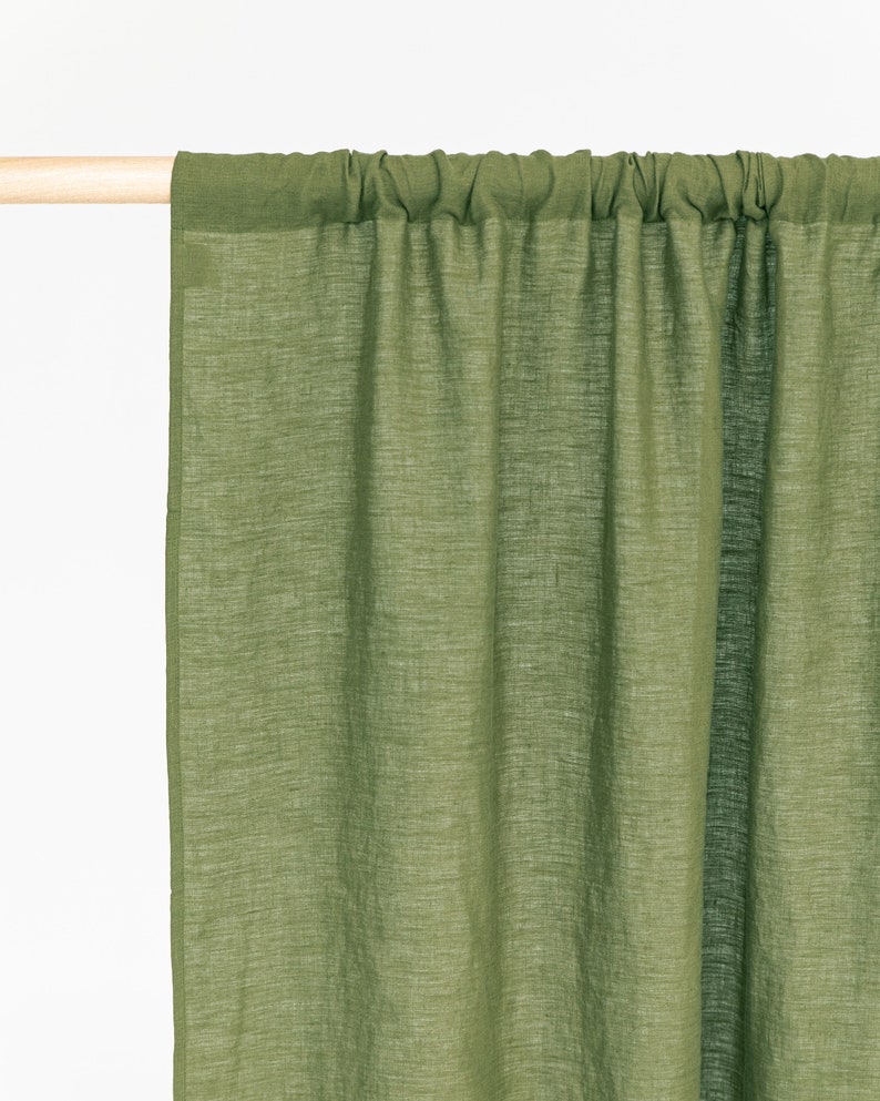 Rod pocket linen curtain panel in natural color 1 pcs. Semi-sheer linen drapes. Custom sizes Forest green