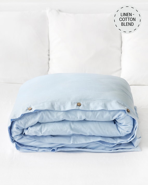 Sky Blue Linen Cotton Duvet Cover – Breathable Bedding – Soft Hypoallergenic Comforter – Stonewashed Midweight Queen King OEKO TEX Cover
