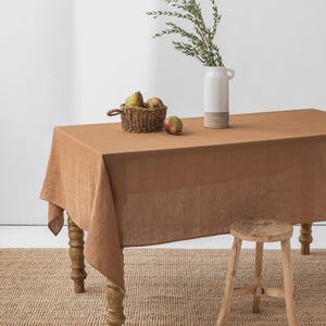Cinnamon Linen Tablecloth – Custom Size Washed Flax – Round, Square, Rectangular – Handmade Minimalist Decor – Soft European Linen