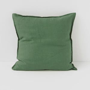 Forest Green Linen Pillow Cover with Button Closure – Handmade Decorative Cushion – Deep Green Earthy Throw Pillow for Sofa or Bed