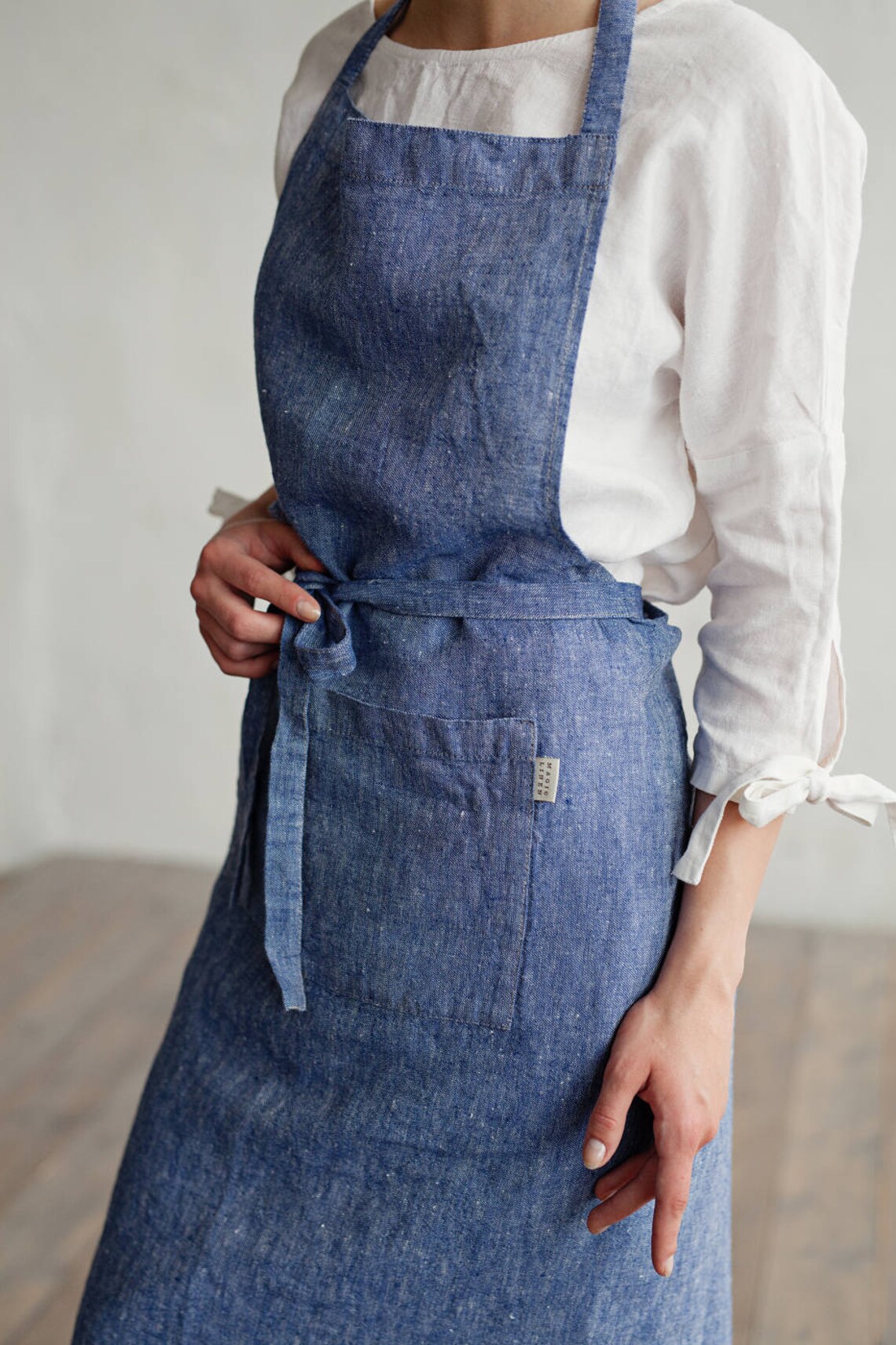 Linen Apron With Pockets in Blue Denim Texture. Linen Apron Etsy