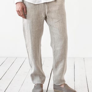 Men’s Linen Pants — Natural Melange Drawstring Pants — Tapered Summer Trousers PALERMO image 4