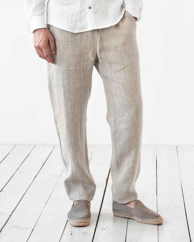 Men’s Linen Pants — Natural Melange Drawstring Pants — Tapered Summer Trousers PALERMO image 4