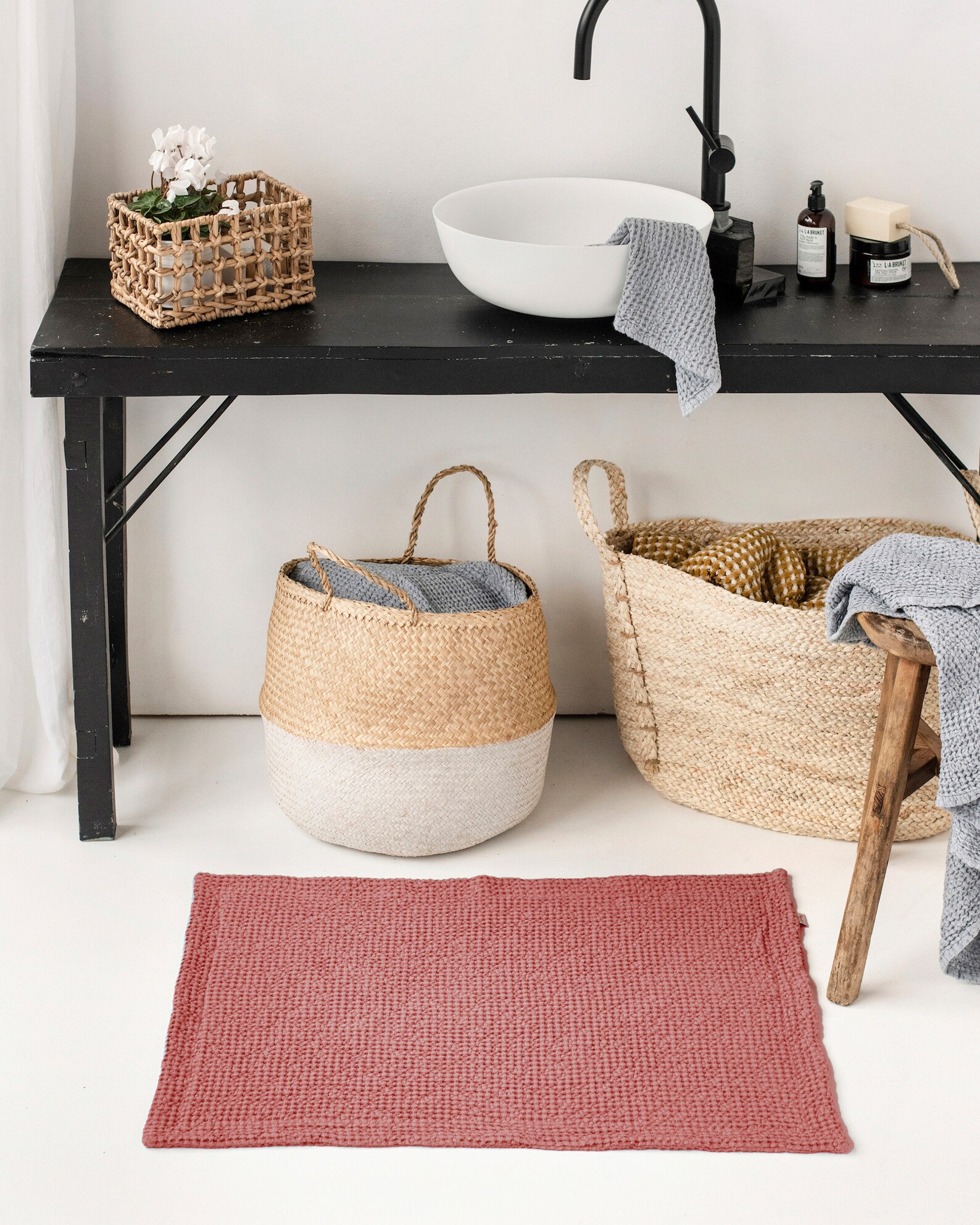 Waffle Bath Mat Linen Bathroom Floor Mat Bathroom Decor - Etsy