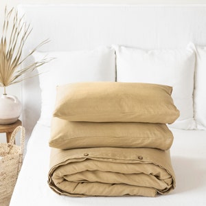 Linen bedding set in Sandy beige, Honeycomb / King, Queen duvet cover set / 3 piece washed linen set includes two pillowcases image 3