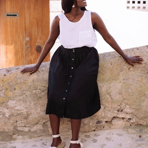 Etsy - Midi linen skirt MONTICELLO in Black by MagicLinen