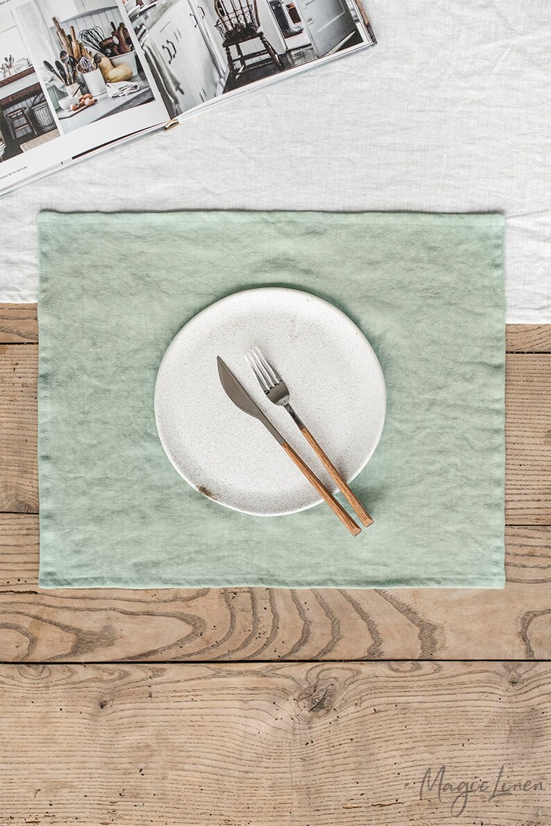 Linen placemats set in Sage Green. Linen placemats. Sets of 2 Etsy