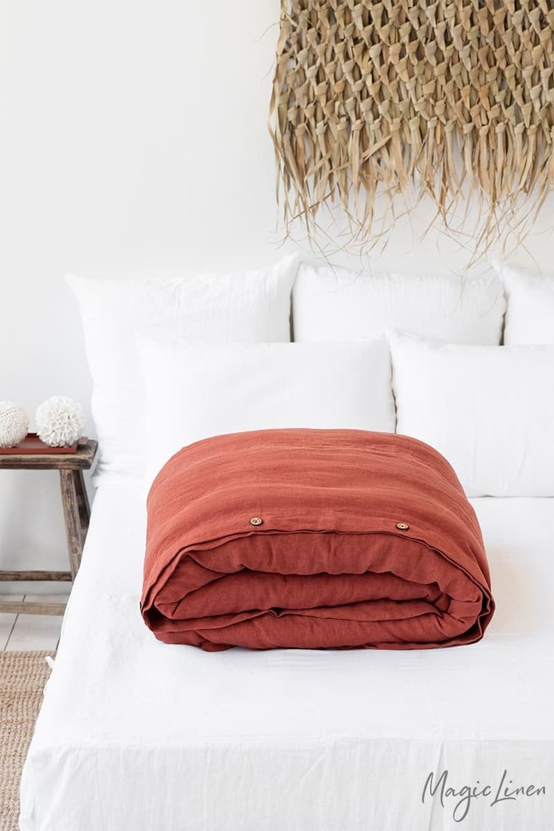 Custom sizes Washed linen bedding Farmhouse decor Linen duvet cover in clay color