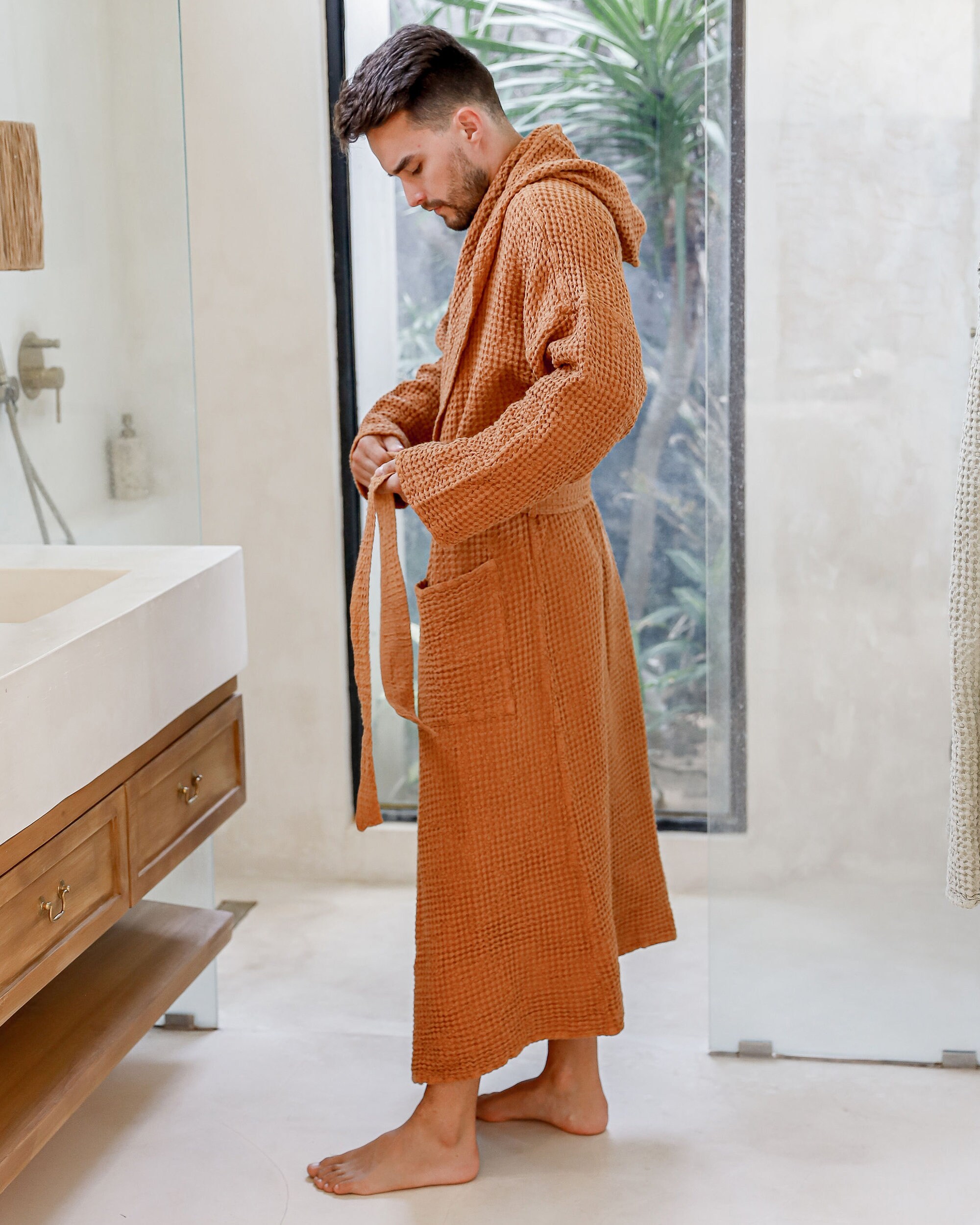 Men's Linen Waffle Robe / Unisex Linen Robe / Waffle Bath Etsy UK