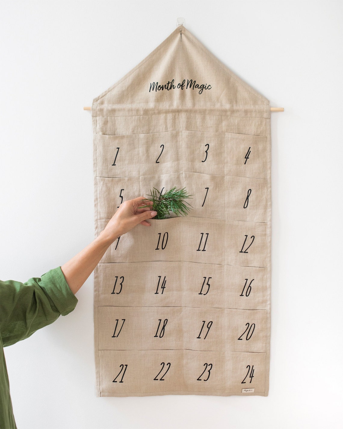 Linen advent calendar / Christmas countdown calendar with image 1