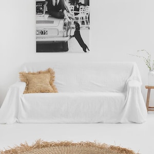 Funda de sofá de lino blanco – Manta de sofá – Protector lavable apto para mascotas – Mezcla de lino y algodón lavado a la piedra – Decoración minimalista neutra
