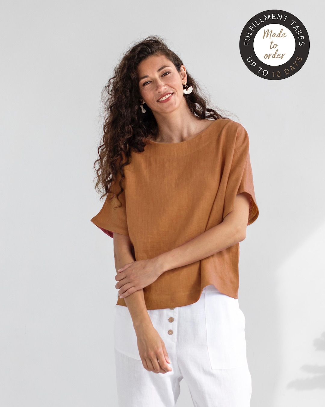Women's Spring Cotton Tops Long Sleeves Blouse Casual Loose