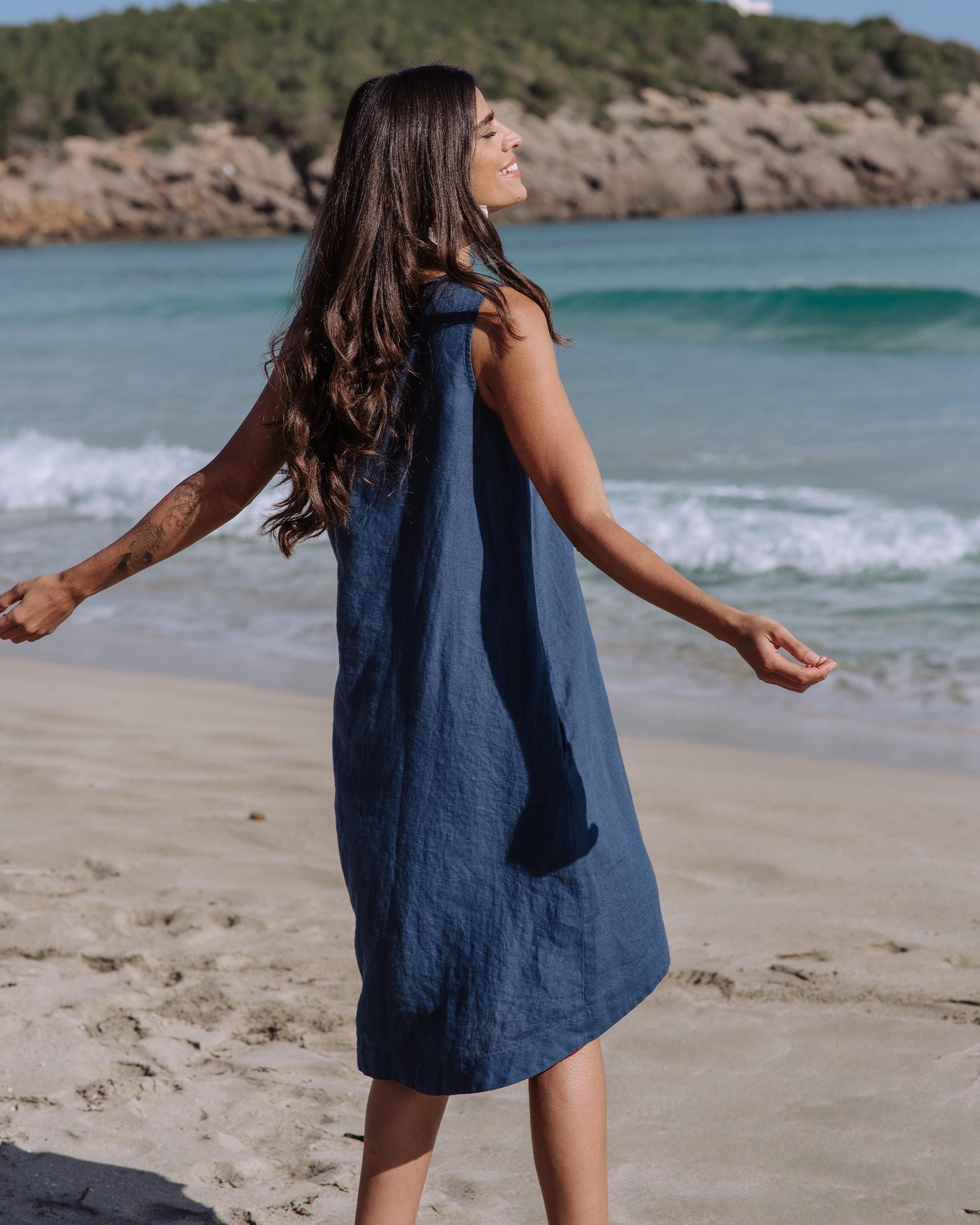 navy linen dress Camp Dress | Navy Linen Short Sleeve Shirt Dress