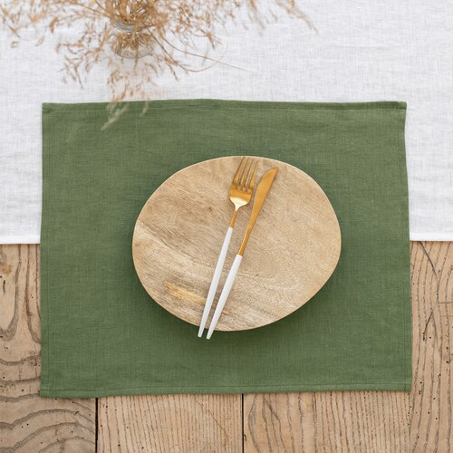 Linen Placemat Set in Forest Green / Linen Placemats / Kitchen Etsy