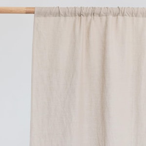 Natural Linen Curtain Panel – Soft Neutral Rod Pocket Drape – Semi Sheer Flax Window Curtain for Organic Light, Privacy, Earthy Interiors