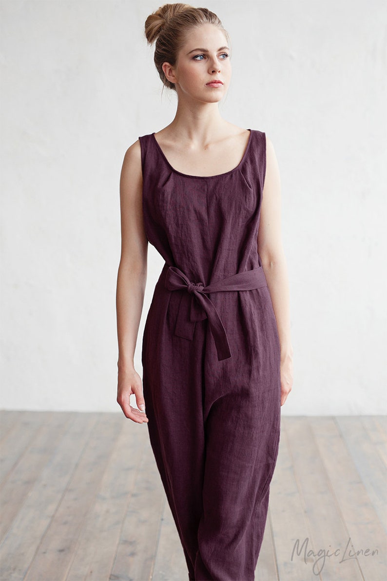 Linen jumpsuit ANNECY. Drop crotch, sleeveless linen romper. Linen overall. Clothing for women. image 2