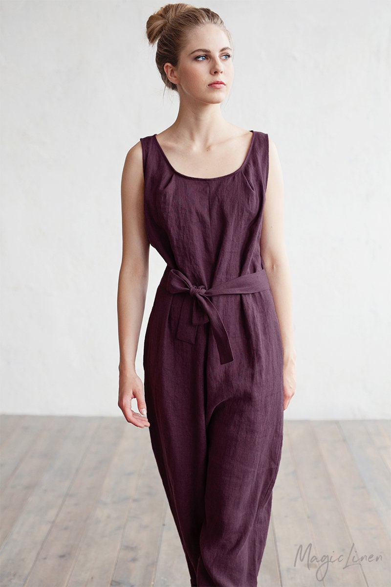 Drop Crotch Sleeveless Linen Romper 