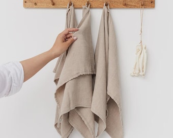 Natural Linen Cotton Blend Hand Towels (Set of 3) — Absorbent Guest Bath Towels — Quick Dry Kitchen Tea Towels