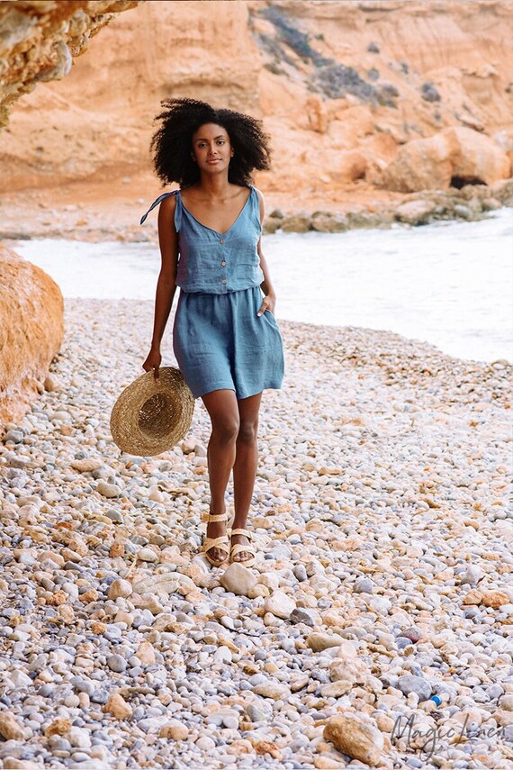 Linen Romper MENDOCINO. Linen Playsuit 
