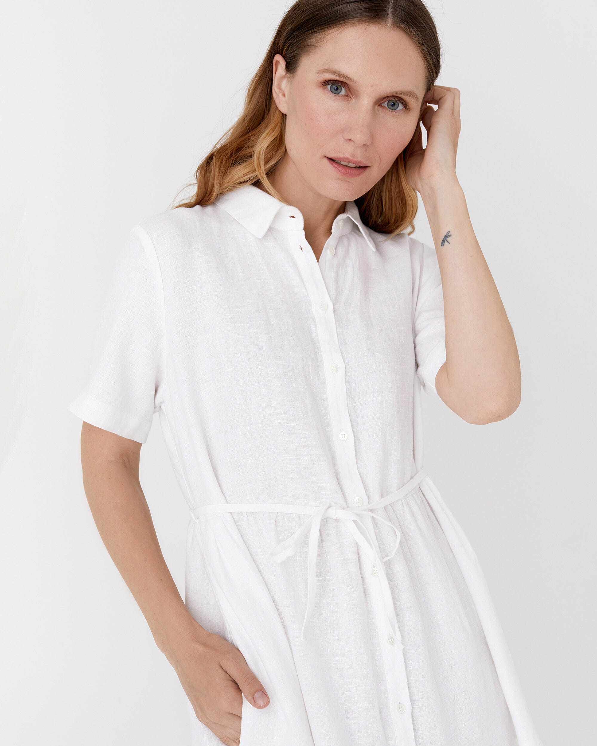 White Linen Dress PETRA, Linen Shirt Dress, Midi Dress White Linen Dress PETRA, Linen Shirt Dress, Midi Dress