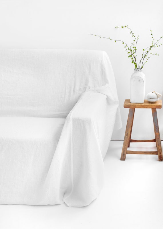 Linen Sofa Cover / White Couch Cover / Sofa Throw / Farmhouse Etsy