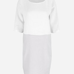 Color-block linen dress ADRIA / Midi white and gray linen tunic dress image 3