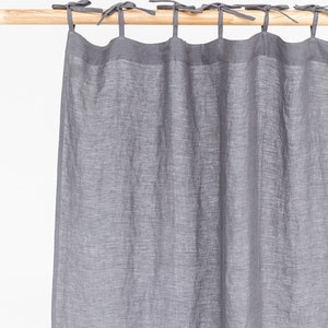 Tie top linen curtain panel, Various colours 1 pcs. Semi-sheer window, door curtain. Custom rod drapes with ties Charcoal gray