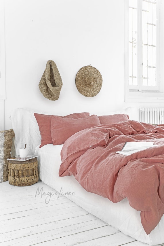 Linen Duvet Cover In Rust Pink Color Washed Linen Bedding Etsy