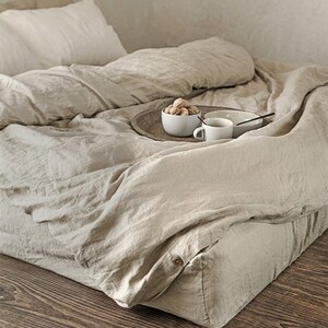 Linen fitted sheet in Natural Linen Oatmeal color. King / Queen bed sheet. zdjęcie 6