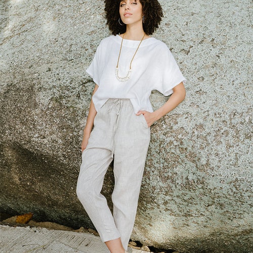 Linen Pants With Elastic Waistband and Inner Pockets for Women - Etsy