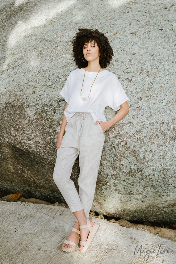 Linen Pants DOMME in Natural Melange. Loose Linen Trousers With Elastic  Waistband. Linen Clothing for Women. -  Canada