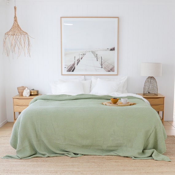 Waffle Linen Blanket in Pistachio Green Linen Throw Blanket Linen Bed Throw in King Queen Coverlet Etsy Canada