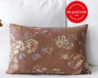 Floral Linen Pillowcase — 100% European Flax Bedding — Pillow Case with Envelope Closure — Custom Sizes Available