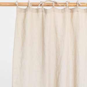 Natural Oatmeal Linen Tie Top  Curtain – Semi-Sheer Panel for Kitchen, Bedroom, Living Room – Custom Light Filtering Farmhouse Window Drapes