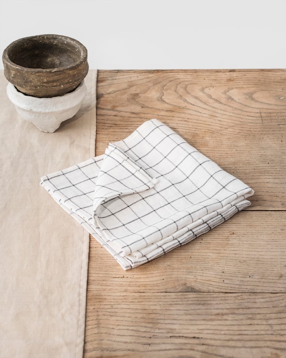 Stone Washed Linen Tea Towel - Windowpane