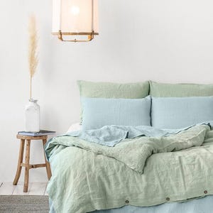 Dusty Blue Linen Flat Sheet – Stonewashed Flax Bedding – Soft Cool Tone Top Sheet – Breathable Natural Layer – Queen King Sizes image 5