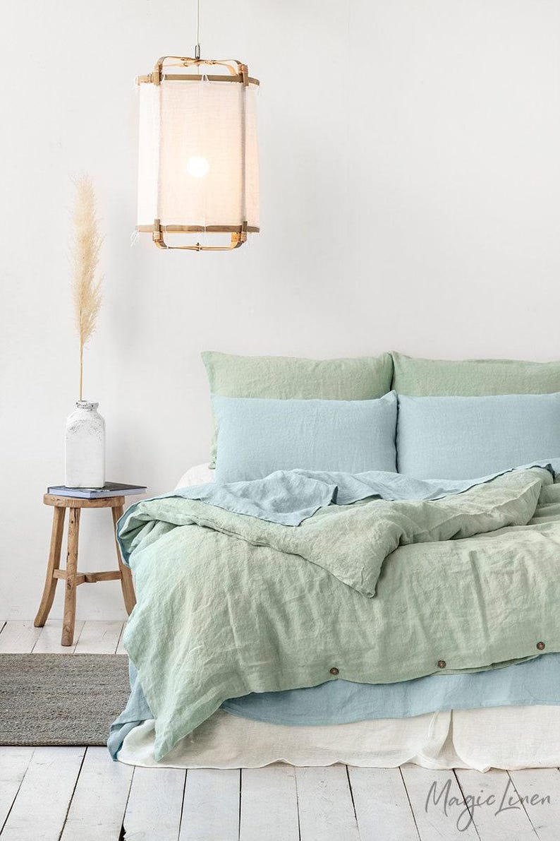 Dusty Blue Linen Flat Sheet – Stonewashed Flax Bedding – Soft Cool Tone Top Sheet – Breathable Natural Layer – Queen King Sizes image 5