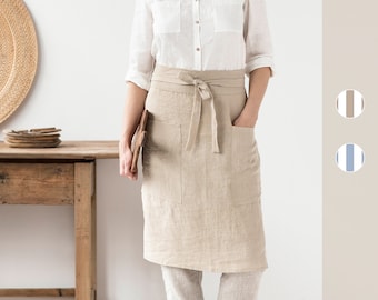 Garcon linen apron in various colors -50% sale. Linen half apron for women