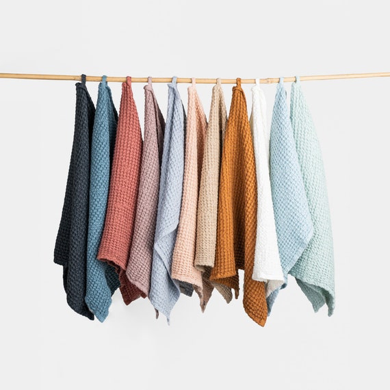 Linen Waffle Weave Kitchen Towels in Various Colors, Hand Towel