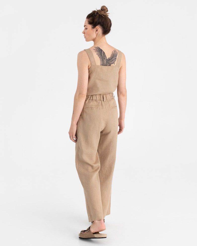 Sleeveless linen top OLINDA in Wheat. Linen blouse. Linen crop top. Basic linen top for women image 4