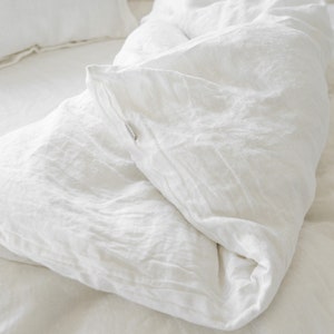 Linen duvet cover in White color. King, queen, custom size bedding image 8
