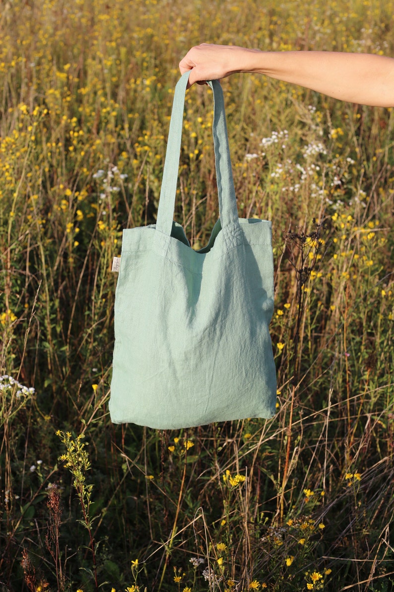 Linen tote bag. Linen bag in various colors. Linen shopping bag. Matcha green
